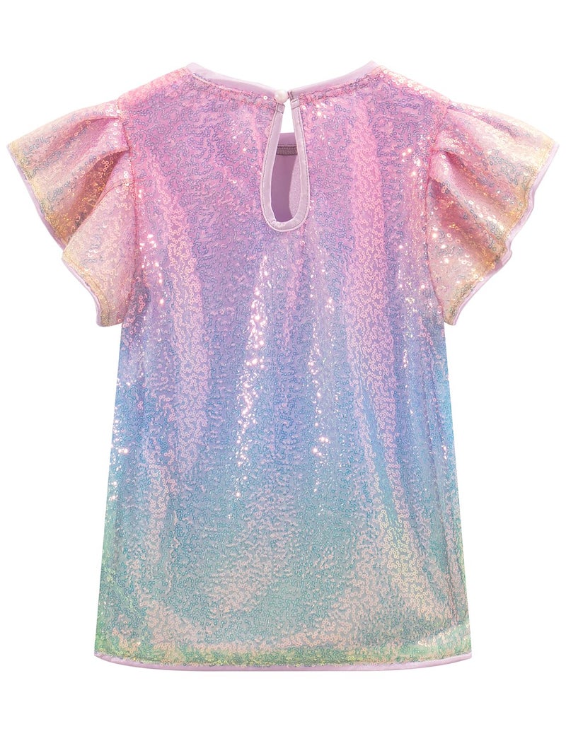 Noomelfish Girls Short Sleeve Sequin Shirts Party Glitter Sparkly Tops Blouse,Light Rainbow, Size 7-8 Years - Image 2