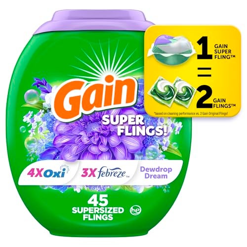 Gain Super Sized Flings Laundry Detergent Pacs, 45 Count, Dewdrop Dream Scent - Image 1