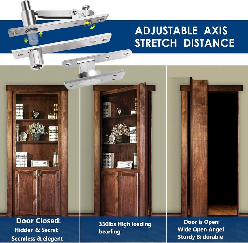 HBL 330 LBS Pivot Hinge Set with Magnetic Door Catch for Large & Heavy Wood Doors – ’ Hidden Pivot Door Hardware for Bookshelves, Built-in Ball Bearings for Smooth & Quiet Operation. - Image 3