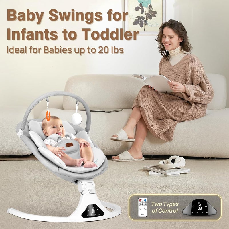 Electric Baby Swing with Remote Control, 5 Speed Adjustable, Machine Washable Seat Pad, Bluetooth Connection (Gray) - Image 3