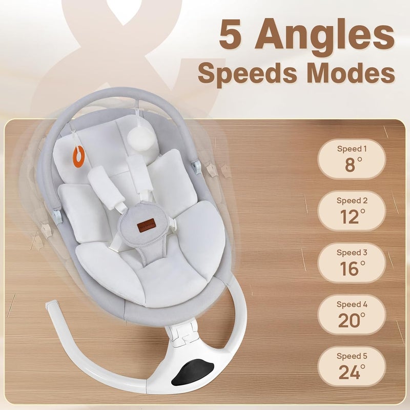Electric Baby Swing with Remote Control, 5 Speed Adjustable, Machine Washable Seat Pad, Bluetooth Connection (Gray) - Image 5