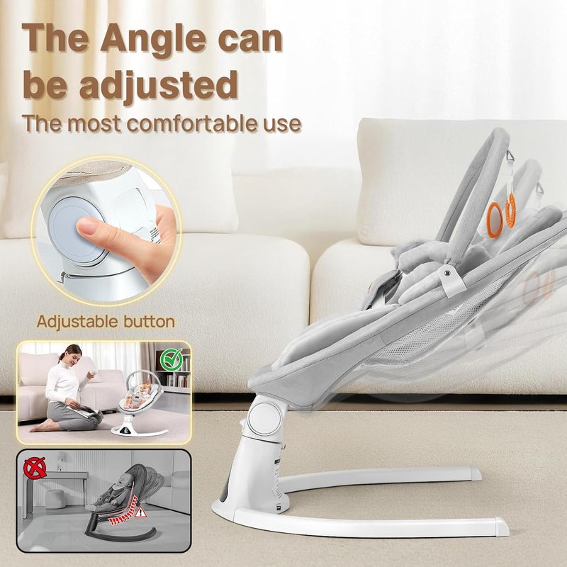 Electric Baby Swing with Remote Control, 5 Speed Adjustable, Machine Washable Seat Pad, Bluetooth Connection (Gray) - Image 4