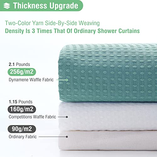 Dynamene Teal Fabric Shower Curtain for Bathroom - Waffle Weave Heavy Duty Cloth , 256GSM Hotel Luxury Weighted Polyester Bath Curtain Set with 12 Plastic Hooks,72x72, Teal/Turquoise - Image 2