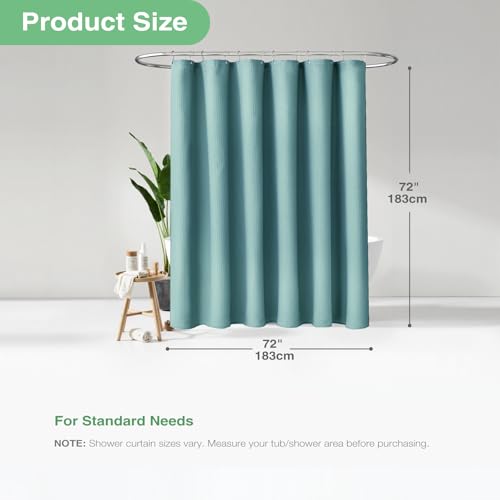 Dynamene Teal Fabric Shower Curtain for Bathroom - Waffle Weave Heavy Duty Cloth , 256GSM Hotel Luxury Weighted Polyester Bath Curtain Set with 12 Plastic Hooks,72x72, Teal/Turquoise - Image 3