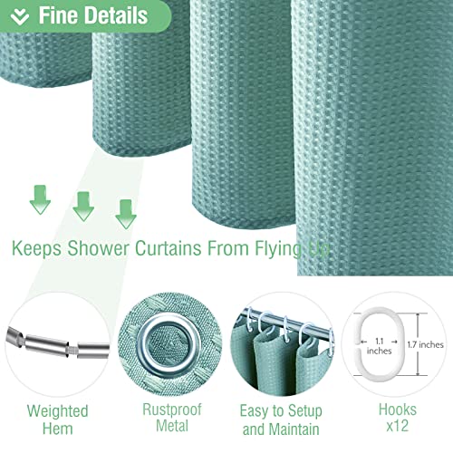 Dynamene Teal Fabric Shower Curtain for Bathroom - Waffle Weave Heavy Duty Cloth , 256GSM Hotel Luxury Weighted Polyester Bath Curtain Set with 12 Plastic Hooks,72x72, Teal/Turquoise - Image 5