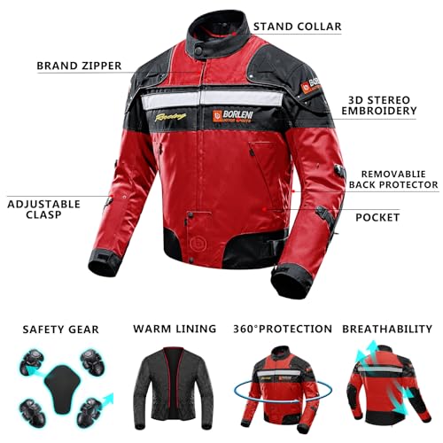 BORLENI جاكيت دراجة نارية جاكيت ركوب دراجة نارية مقاوم للرياح درع حماية كامل للجسم ملابس موتو خريف شتاء XXL - Image 4