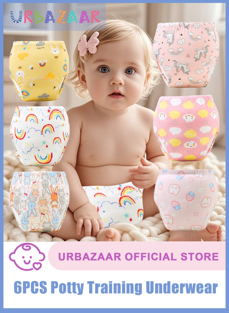 URbazaar 6PCS Baby Potty Training Pants, Breathable Potty Training Underwear, Toddler Learning Training Pants for Girls & Boys 6 Layers Strong Absorbent Cotton Training Underwear - Image 1