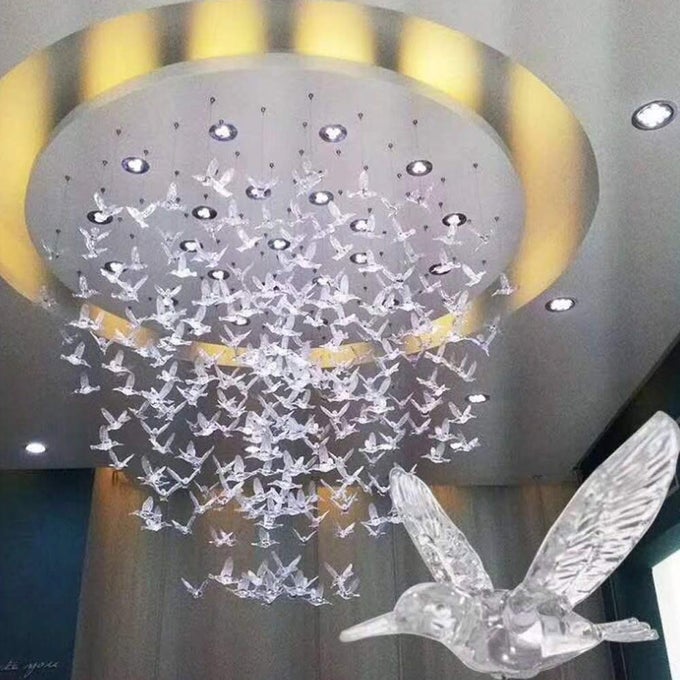 CRYSTAL CEILING HANGING ORNAMENTS 100 PCS ACRYLIC FLYING BIRDS FOR WEDDING PARTY WINDOW GARDEN BEDROOM OUTDOOR BIRTHDAY CHRISTMAS TREE DECORATIONS WITH TRANSPARENT LINE
