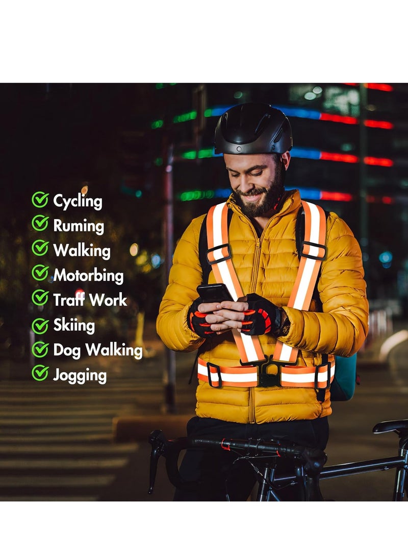 Generic 1 Piece Adjustable Reflective Visibility Elastic Safety Belt For Night Running Construction Traffic Warehouse Visibility Security Jacket Reflective Strips Gear (Orange)  - Image 4