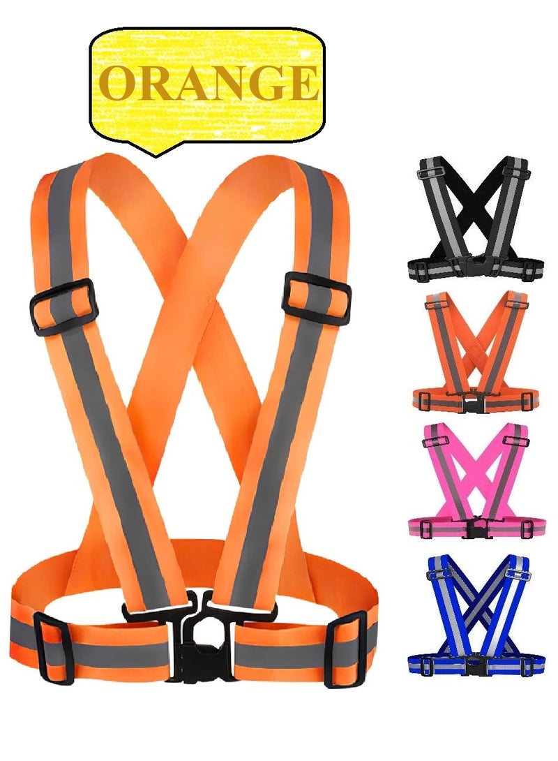 Generic 1 Piece Adjustable Reflective Visibility Elastic Safety Belt For Night Running Construction Traffic Warehouse Visibility Security Jacket Reflective Strips Gear (Orange)  - Image 1