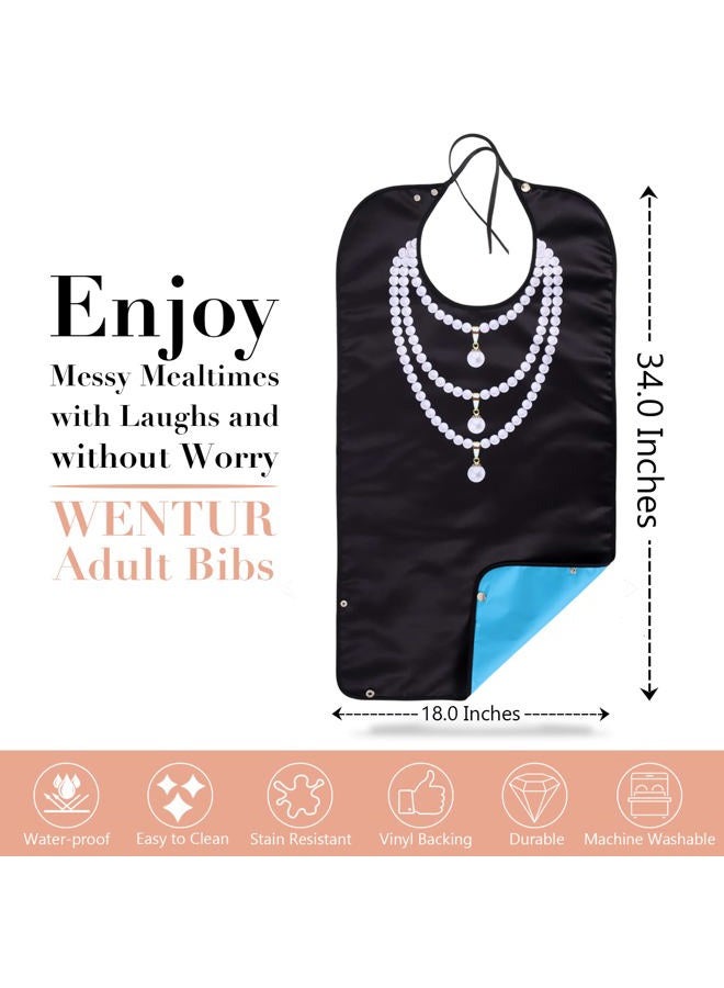 Wentur Adult Bibs for Women Washable Reusable - Waterproof Adult Bibs for Eating with Crumb Catcher - Adjustable Dining Clothing Protectors for Adults Seniors Elderly (Pearl Necklace Bibs -3 Pack) - Image 2