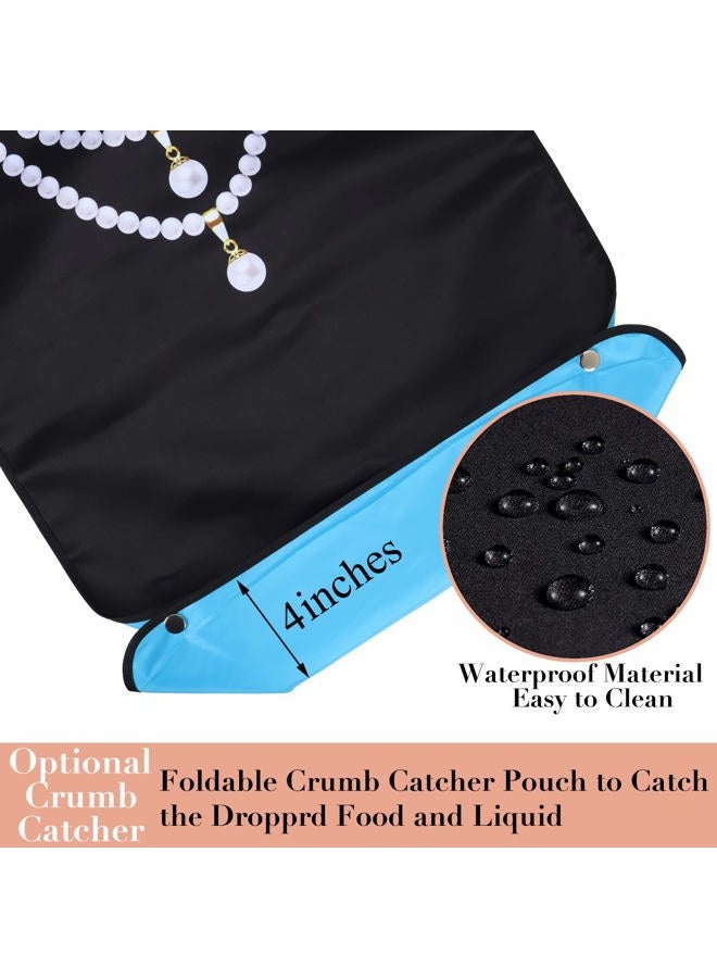 Wentur Adult Bibs for Women Washable Reusable - Waterproof Adult Bibs for Eating with Crumb Catcher - Adjustable Dining Clothing Protectors for Adults Seniors Elderly (Pearl Necklace Bibs -3 Pack) - Image 4