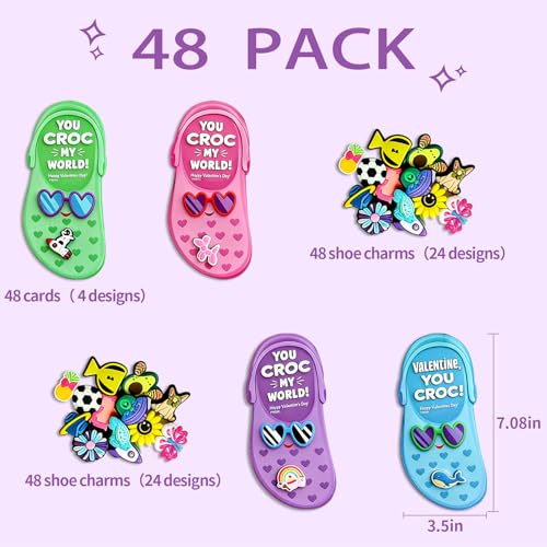48Pcs Valentines Day Cards for KidsValentines Gifts for Kids Valentine Cards with Shoe Charms Bulk Funny Valentine Exchange Card for Boys Girls Toddler Class Classroom Gift Party Favors - Image 5