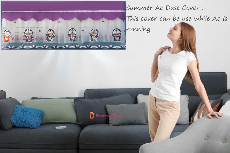 DARSHANAM WORLD jacquard fabric Cute Doremon Cartoon Printed AC Cover For 1.5 Ton,Indoor AC Dust Protection Cover,Folding Adjustable Designer AC Split Cover (Cute Doremon 1.5 Ton (Purple)) - Image 3