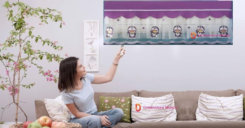 DARSHANAM WORLD jacquard fabric Cute Doremon Cartoon Printed AC Cover For 1.5 Ton,Indoor AC Dust Protection Cover,Folding Adjustable Designer AC Split Cover (Cute Doremon 1.5 Ton (Purple)) - Image 2