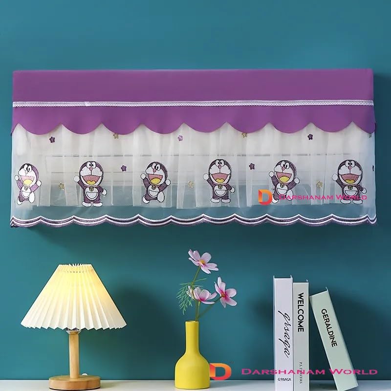 DARSHANAM WORLD jacquard fabric Cute Doremon Cartoon Printed AC Cover For 1.5 Ton,Indoor AC Dust Protection Cover,Folding Adjustable Designer AC Split Cover (Cute Doremon 1.5 Ton (Purple)) - Image 1