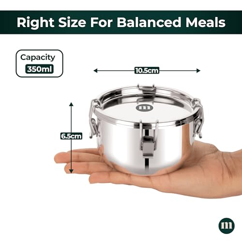 MARU Steel Leakproof Small Tiffin/Lunch Box for School/Office - 350ml Container Avoid Spilling of Curry & Liquid Items, Airtight Snacks Box is Perfect for Men/Women & Kids, Durable Multipurpose Dabba - Image 2