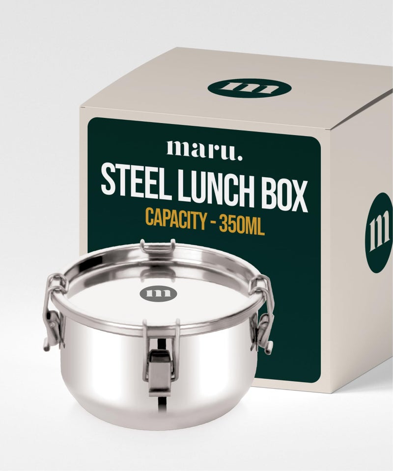 MARU Steel Leakproof Small Tiffin/Lunch Box for School/Office - 350ml Container Avoid Spilling of Curry & Liquid Items, Airtight Snacks Box is Perfect for Men/Women & Kids, Durable Multipurpose Dabba - Image 1
