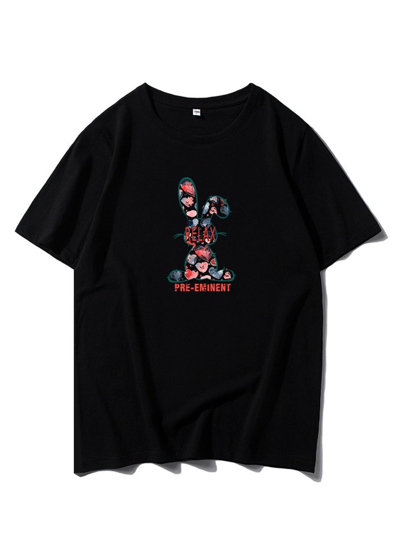 بطاقة طوق مستدير جديد من القطن القصير -sleeved t -shirt - Image 1