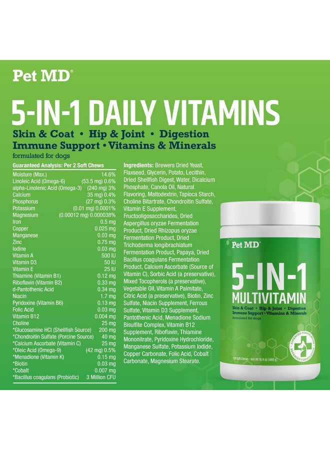 بيت إم دي فيتامينات متعددة 5 في 1 للكلاب - 30 فيتامين ومعادن ومغذيات أساسية للبشرة والفراء والورك والمفاصل والهضم والمناعة وفيتامينات الكلاب المسنة - الجلوكوزامين وأوميجا 3 و6 و9 والبروبيوتيك - 120 قرصًا - Image 5