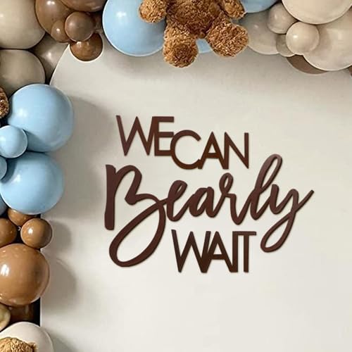 MASTRON We Can Bearly Wait Sign for Backdrop - Teddy Bear Themed Baby Party Banner Boy Girl Baby Shower Gender Reveal 1st Birthday Felt Letter Wall Decor Photography Background - Brown - Image 1