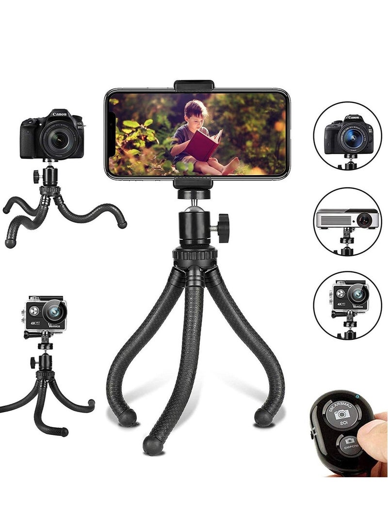 Generic Phone Tripod, Flexible Cell Phone Tripod Adjustable Camera Stand Holder with Wireless Remote and Universal Clip 360° Rotating Mini Tripod Stand for iPhone, Samsung Android Phone, Sports Camera GoPro  - Image 1