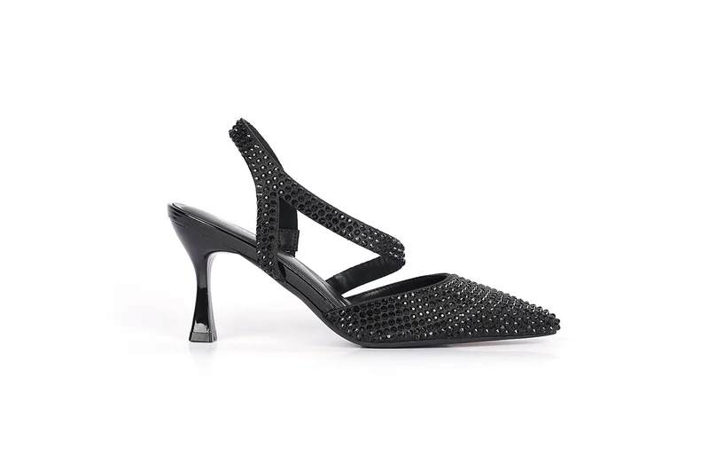 Ladies Mid heel slingback mules embellished