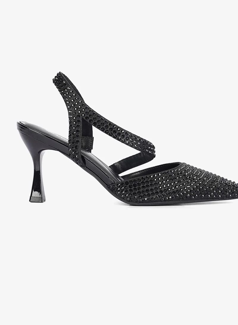 Cuple Ladies Mid heel slingback mules embellished