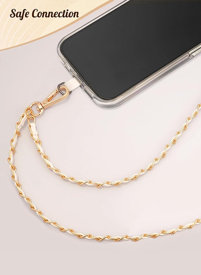 LEEU Design Universal Phone Lanyard, Metal Cell Phone Chain Anti-Theft Crossbody Strap for iPhone 16, 15 and Most Smartphones, Cell Phone Neck Holder for Women, Gold & White - Image 5
