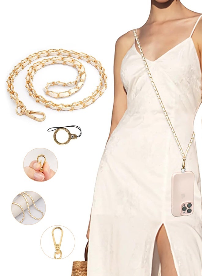 LEEU Design Universal Phone Lanyard, Metal Cell Phone Chain Anti-Theft Crossbody Strap for iPhone 16, 15 and Most Smartphones, Cell Phone Neck Holder for Women, Gold & White - Image 1