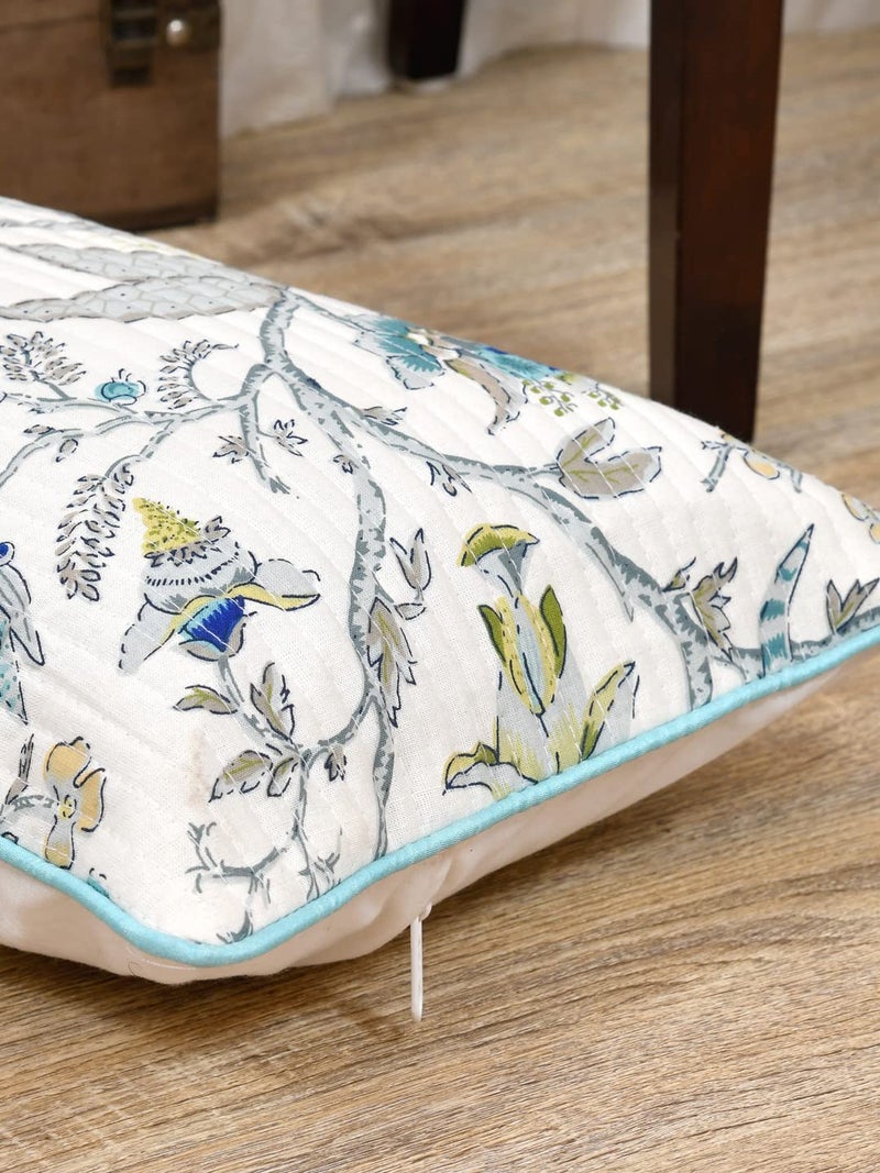 Blushome Cushion Covers Set of 2 12x18 Inches Teal Grey Leaves - Image 3