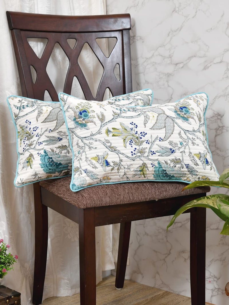 Blushome Cushion Covers Set of 2 12x18 Inches Teal Grey Leaves - Image 1