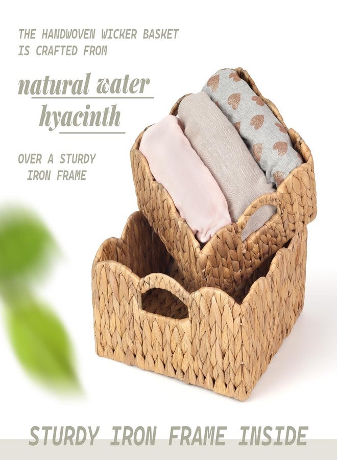 SIEUSALEVN Scalloped Baskets (Natural-Set of 2) Basket Living Room Organizer, Water Hyacinth Basket, Basket For Decor, Woven Basket for Bathroom, Bedroom, Laundry,...Hyacinth Storage Basket with Built-in Handles - Image 3