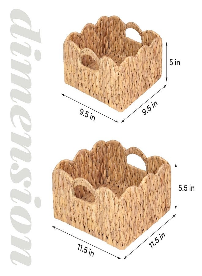 SIEUSALEVN Scalloped Baskets (Natural-Set of 2) Basket Living Room Organizer, Water Hyacinth Basket, Basket For Decor, Woven Basket for Bathroom, Bedroom, Laundry,...Hyacinth Storage Basket with Built-in Handles - Image 2