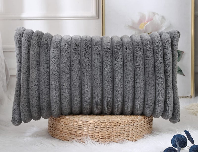 PANOD Faux Fur Decorative Lumbar Throw Pillow Covers 16 x 26Plush Long Boho Lumbar Pillow Covers Pillow Case Cushion Case for Bed Sofa Farmhouse LivingroomGrey
