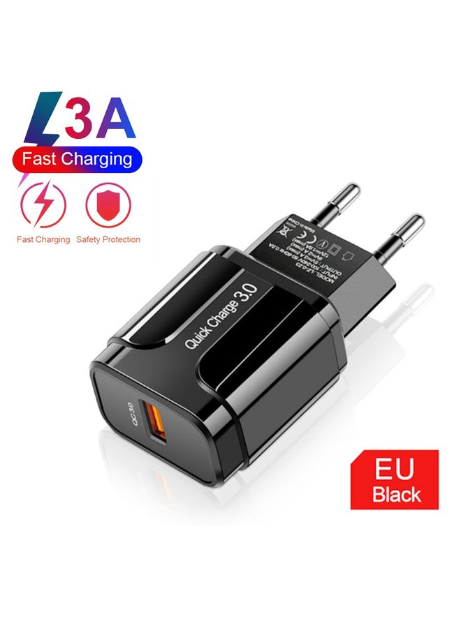 بيوينتي LZ-023 18W QC 3.0 USB Portable Travel Charger + 3A USB to 8 Pin Data Cable, EU Plug(Black) - Image 2