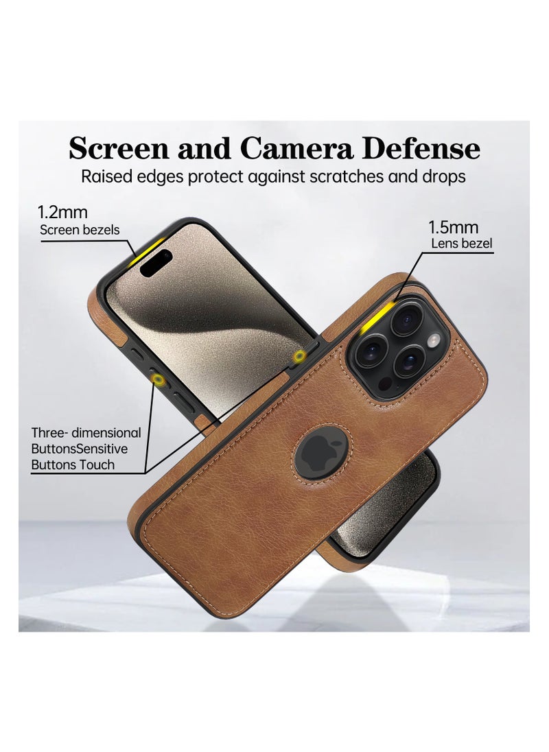 Mikki iPhone 15 Pro Max Case, Vegan Leather Protective Case for iPhone 15 Pro Max 6.7", Luxury, Elegant and Beautiful Design Cover, Non-Slip Vintage Looking Perfect Stitching Leather Case (Brown)  - Image 3
