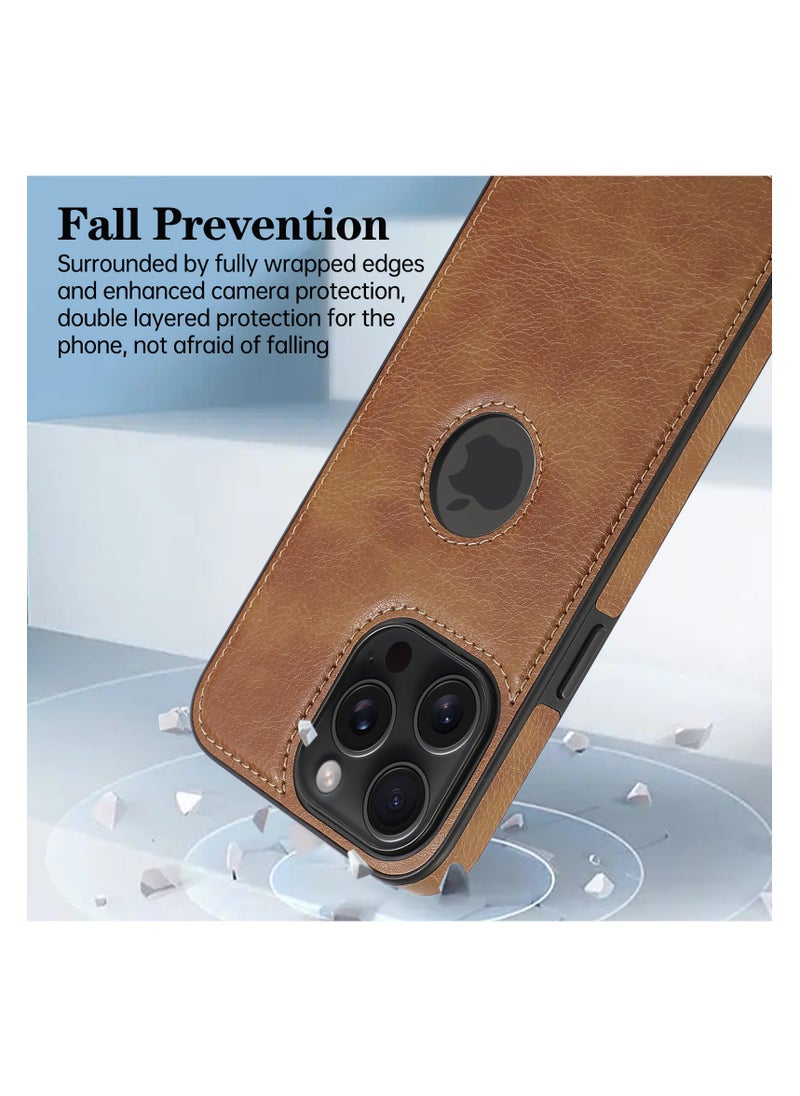 Mikki iPhone 15 Pro Max Case, Vegan Leather Protective Case for iPhone 15 Pro Max 6.7", Luxury, Elegant and Beautiful Design Cover, Non-Slip Vintage Looking Perfect Stitching Leather Case (Brown)  - Image 4