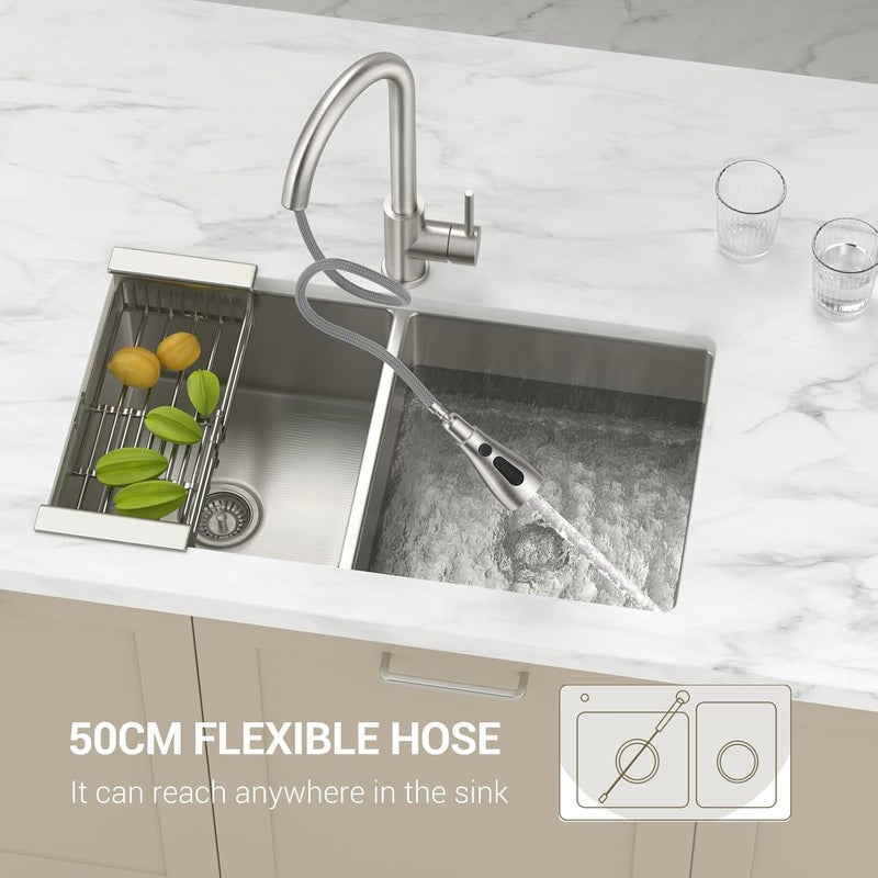 DAYONE Sink Mixer Tap with Soap Dispenser, 360° Swivel Single-Handle Kitchen Sink Mixer with Sprayer, Stainless Steel Kitchen Faucet 3 Modes Brushed Nickel - Image 4