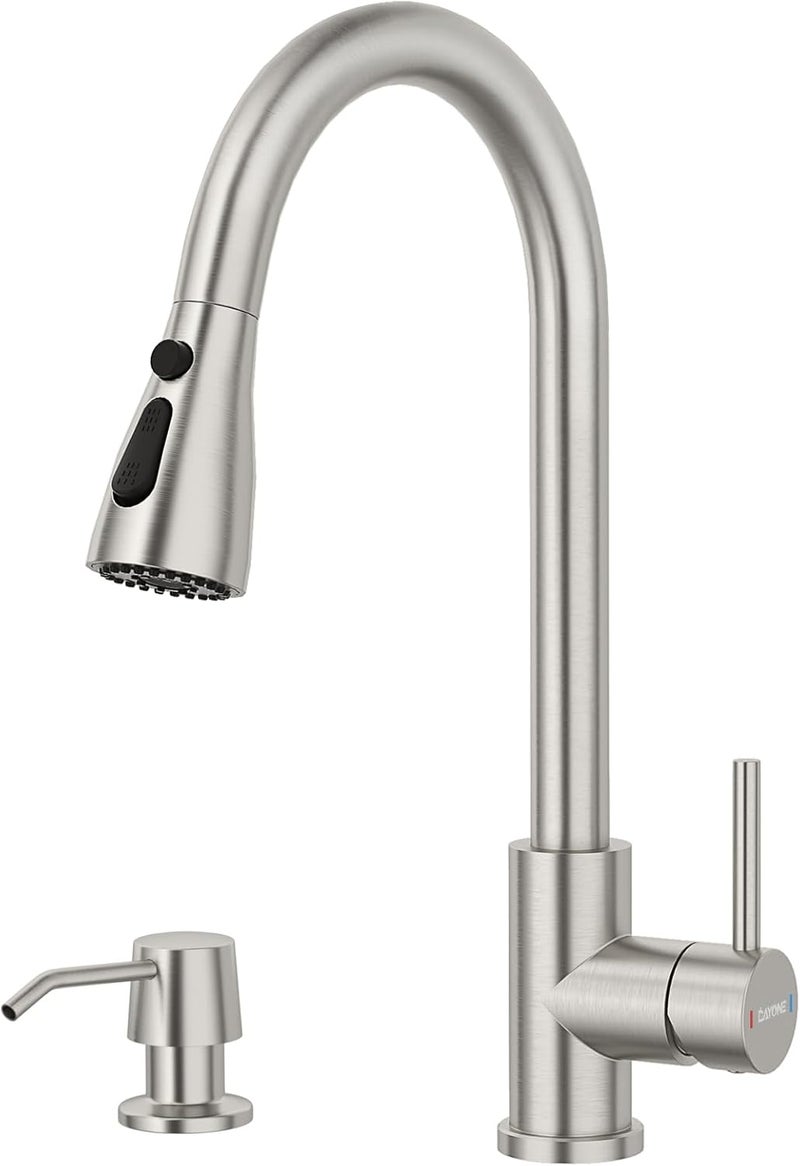DAYONE Sink Mixer Tap with Soap Dispenser, 360° Swivel Single-Handle Kitchen Sink Mixer with Sprayer, Stainless Steel Kitchen Faucet 3 Modes Brushed Nickel - Image 1