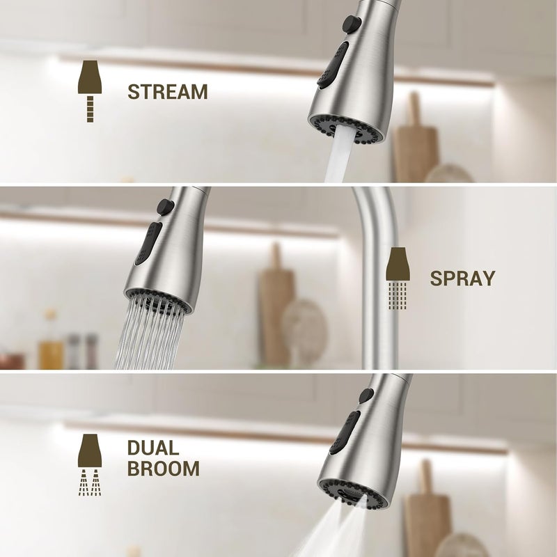 DAYONE Sink Mixer Tap with Soap Dispenser, 360° Swivel Single-Handle Kitchen Sink Mixer with Sprayer, Stainless Steel Kitchen Faucet 3 Modes Brushed Nickel - Image 3