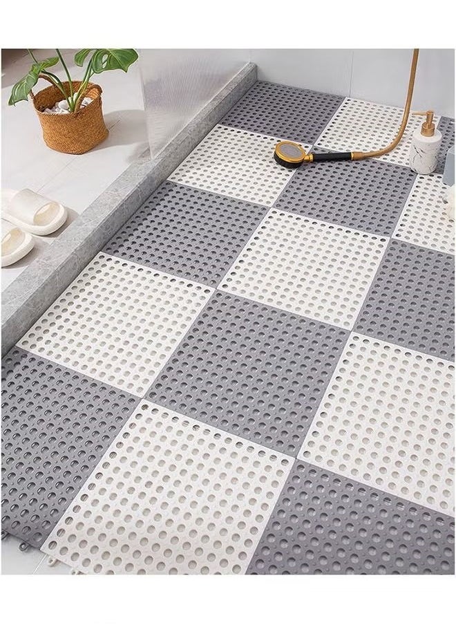 OKASA - 12-Pack Interlocking, Non-Slip Drainage Floor Tiles - 30cm x 30cm Soft PVC Bath & Shower Mats with Drainage Holes for Bathrooms, Kitchens, Pools, and Other Wet Areas (White/Grey) - Image 1