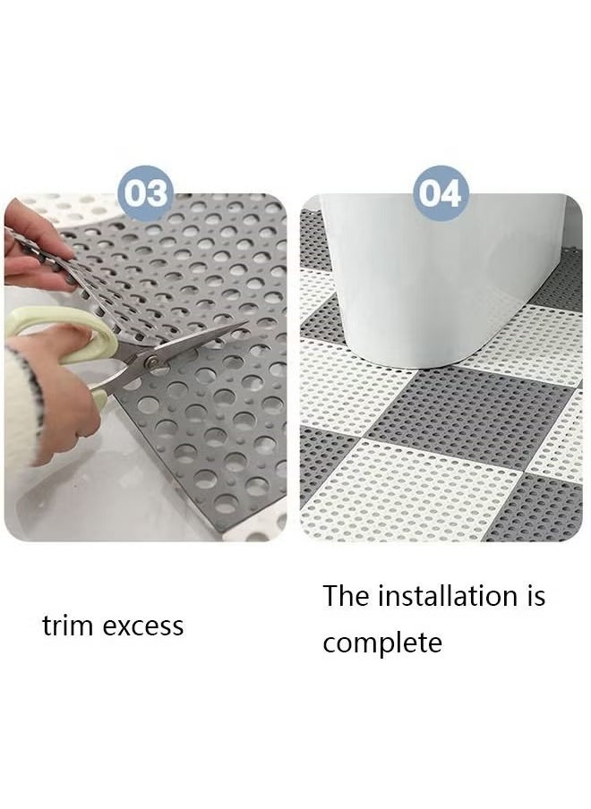 OKASA - 12-Pack Interlocking, Non-Slip Drainage Floor Tiles - 30cm x 30cm Soft PVC Bath & Shower Mats with Drainage Holes for Bathrooms, Kitchens, Pools, and Other Wet Areas (White/Grey) - Image 1