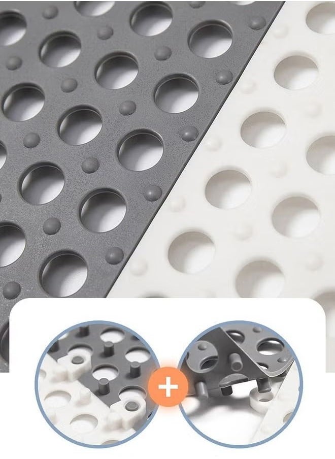OKASA - 12-Pack Interlocking, Non-Slip Drainage Floor Tiles - 30cm x 30cm Soft PVC Bath & Shower Mats with Drainage Holes for Bathrooms, Kitchens, Pools, and Other Wet Areas (White/Grey) - Image 1