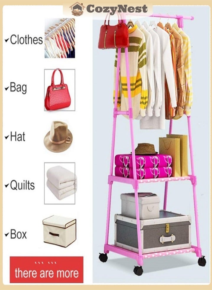 CozyNest A-Frame Single Pole Clothes Rack with 2 Lower Storage Shelves and Wheels, Black Freestanding Mobile Laundry & Bedroom Organizer, Space-Saving Coat & Clothes Drying Rack - Image 4