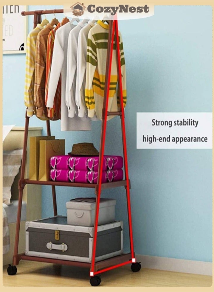 CozyNest A-Frame Single Pole Clothes Rack with 2 Lower Storage Shelves and Wheels, Black Freestanding Mobile Laundry & Bedroom Organizer, Space-Saving Coat & Clothes Drying Rack - Image 5