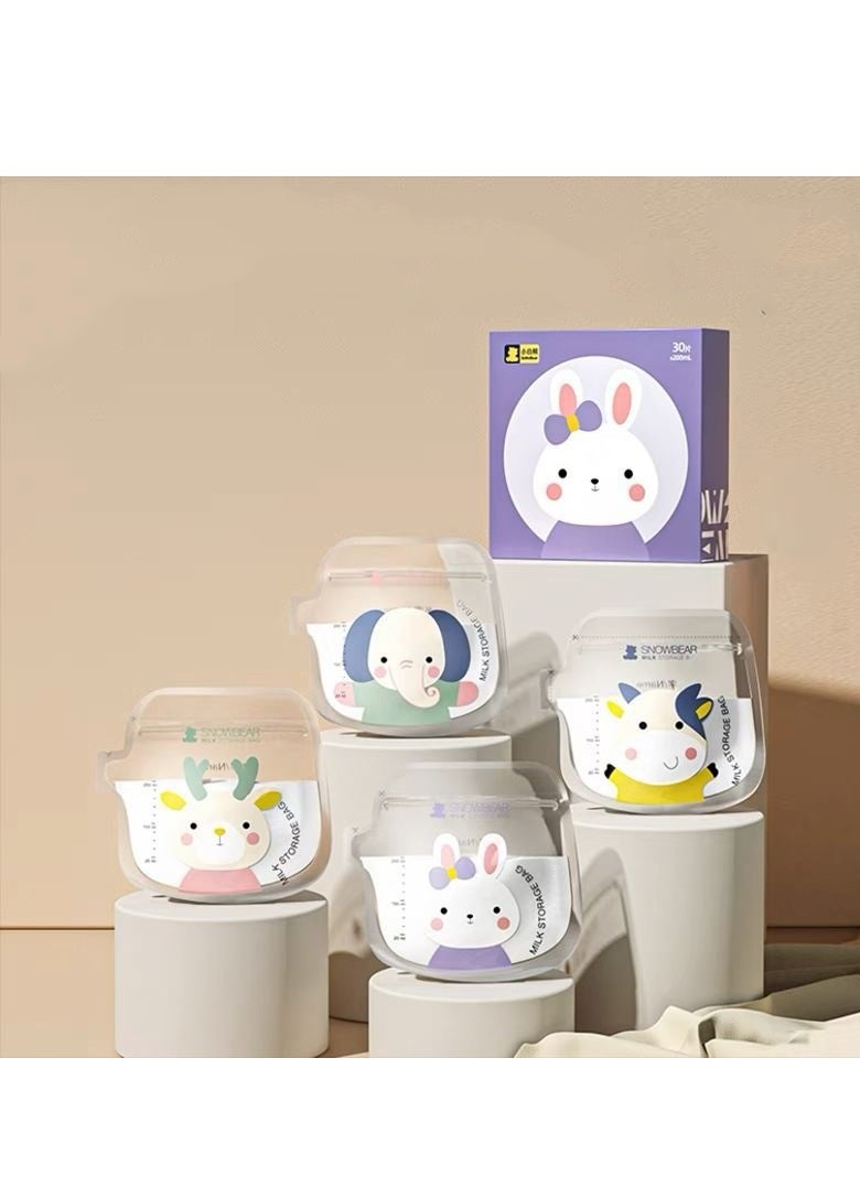MIXDE 30PCS Breastmilk Storage Bags, Four Color Packaging, Storing Milk Bag for Breastfeeding, Presterilized, Hygienically Doubled-Sealed, Self Standing and Suitable Refrigeration and Freezing 