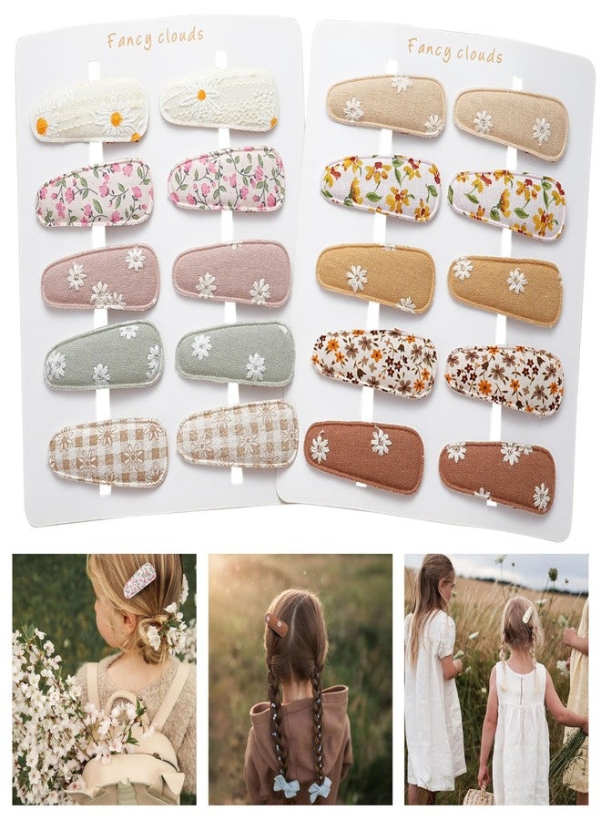 Fancy Clouds 20 Pack Baby Hair Clips for Girls Toddler,Neutral Fully Lined Fabric Snap Clips Pins With Flower print,Handmade Hair Accessories Barrettes for School Age Kids Children Women Gifts - Image 1