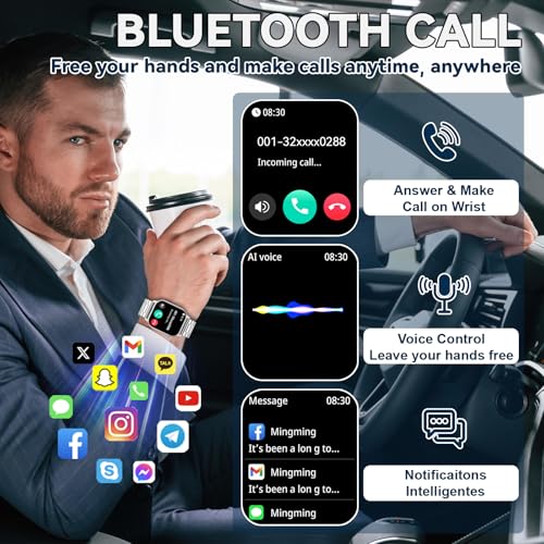 Homailida Smart Watch for Men with Answer/Make Calls, 1.85" HD Display Fitness Tracker Watch with Waterproof 100+Sports Modes Health Monitor Sleep Monitor for iOS Android ﻿ (Silver) - Image 2