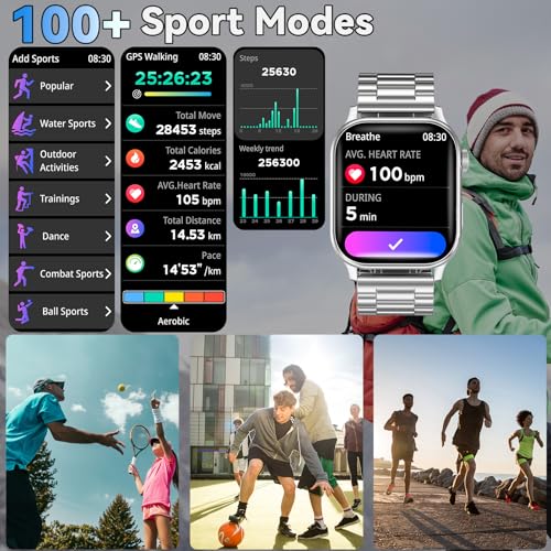 Homailida Smart Watch for Men with Answer/Make Calls, 1.85" HD Display Fitness Tracker Watch with Waterproof 100+Sports Modes Health Monitor Sleep Monitor for iOS Android ﻿ (Silver) - Image 3